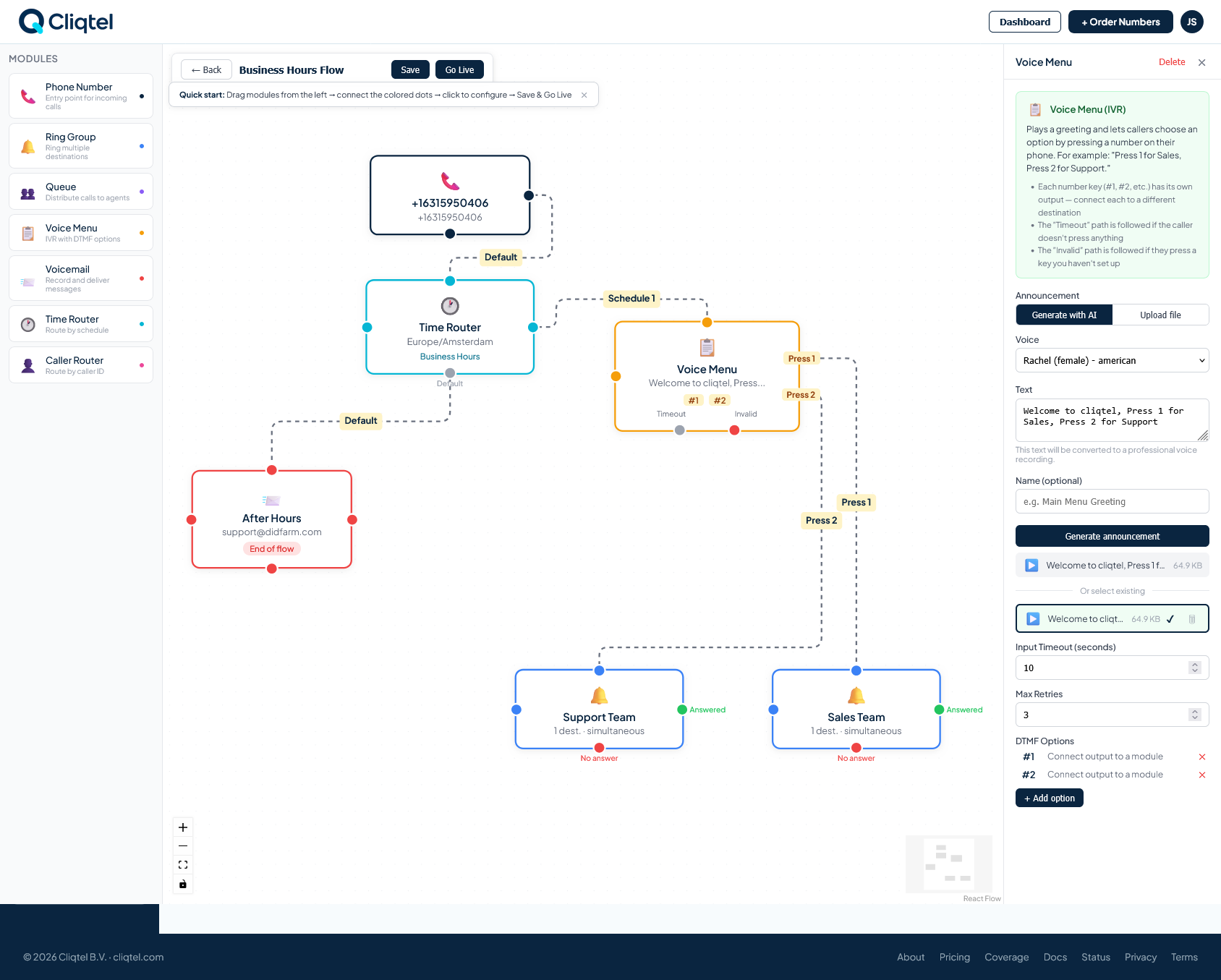 Cliqtel visual call flow builder
